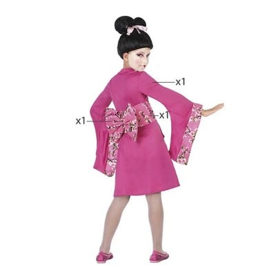 Kostume til børn Geisha Fuchsia pink (3 Pcs), str. 7-9 år