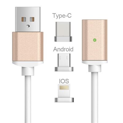 Magnetisk Mobilladdare Iphone & Android Laddare (Apple Lightning, USB-C og Micro USB Kabel) - picture
