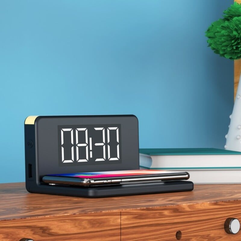 Alarm Clock with Wireless Charger KSIX Qi Black_1