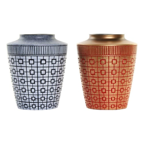 Vase DKD Home Decor Blå Rød Harpiks Orientalsk (2 pcs) (17 x 17 x 20 cm)_0