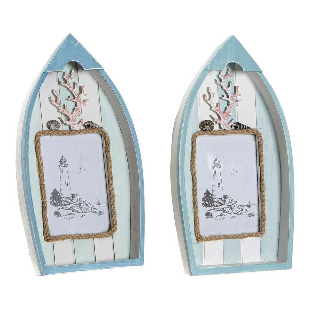 Photo frame DKD Home Decor Barco Mediterranean MDF Wood (2 pcs) (10 x 10 x 15 cm)_0