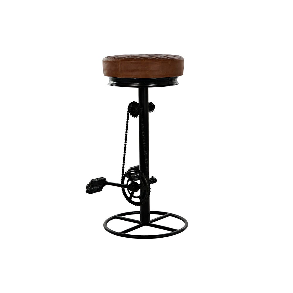 Stool DKD Home Decor Black Leather Metal Light brown (44 x 38 x 82 cm)_0