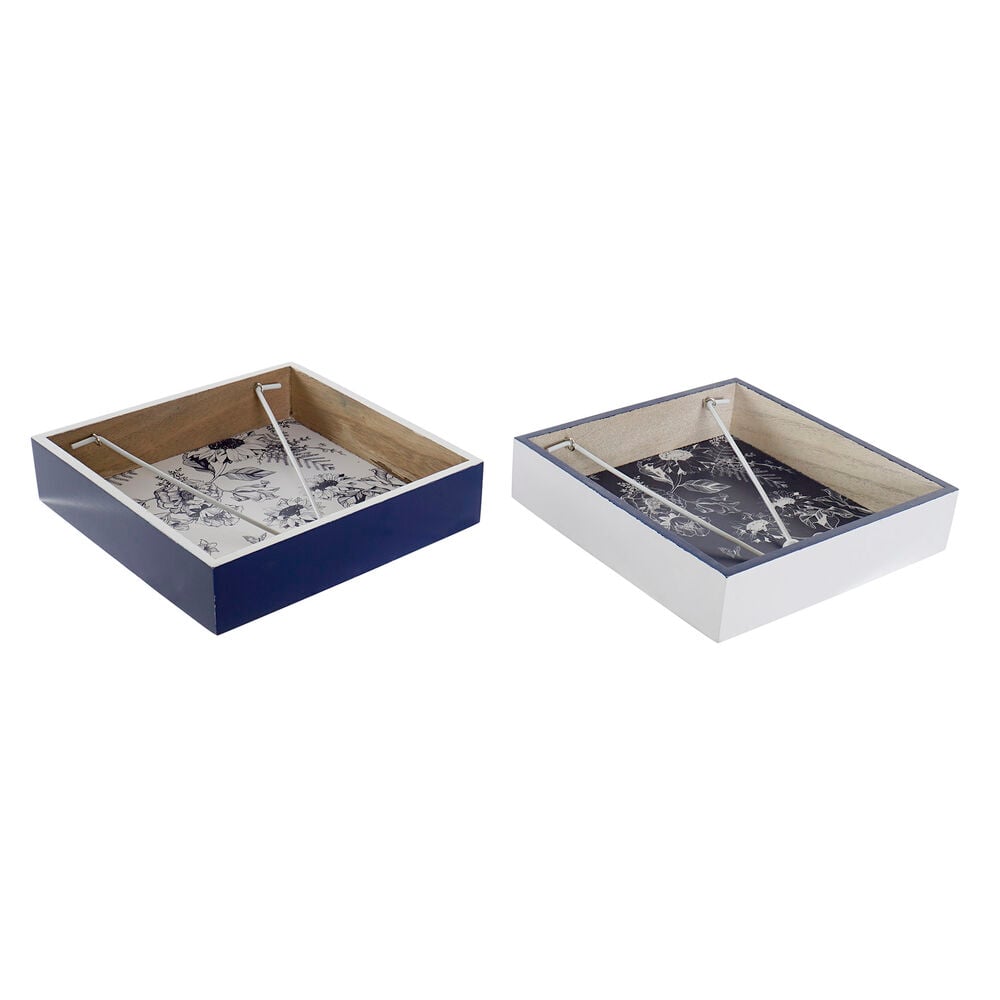 Napkin holder DKD Home Decor Metal White Navy Blue MDF Wood (2 pcs)_1