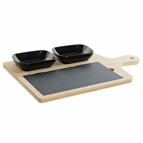 Sæt til appetizere DKD Home Decor Sort Bambus Stentøj Bræt Natur (33 x 19.7 x 3.5 cm) (4 pcs)_3