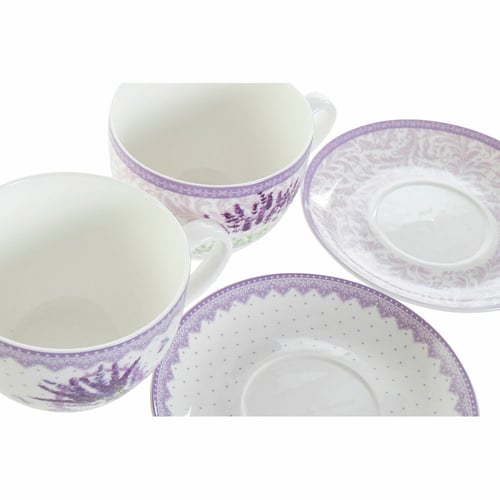 Kopp med assiett DKD Home Decor Lavendel (220 ml) (2 pcs)_1