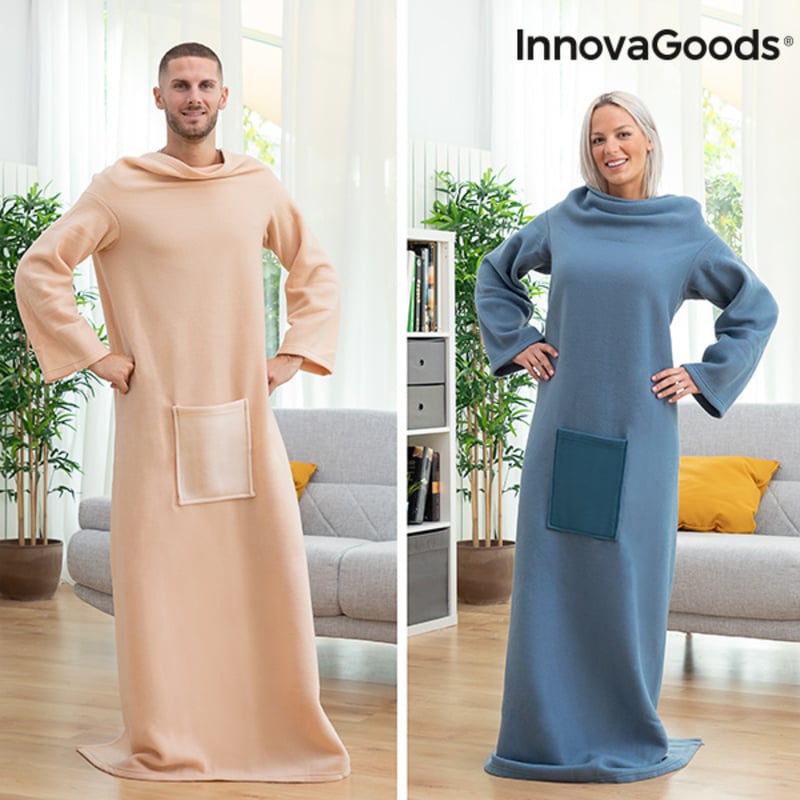 Single hug blanket with centered pocket Faboulazy InnovaGoods, Blue_28