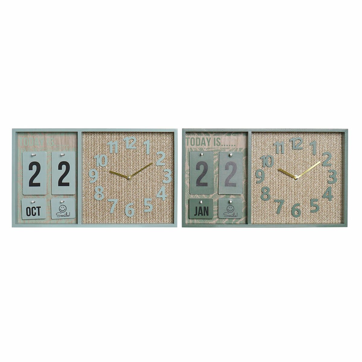 Wall Clock DKD Home Decor polypropylene Green Mint MDF Wood (2 pcs) (40 x 5 x 24 cm)_0