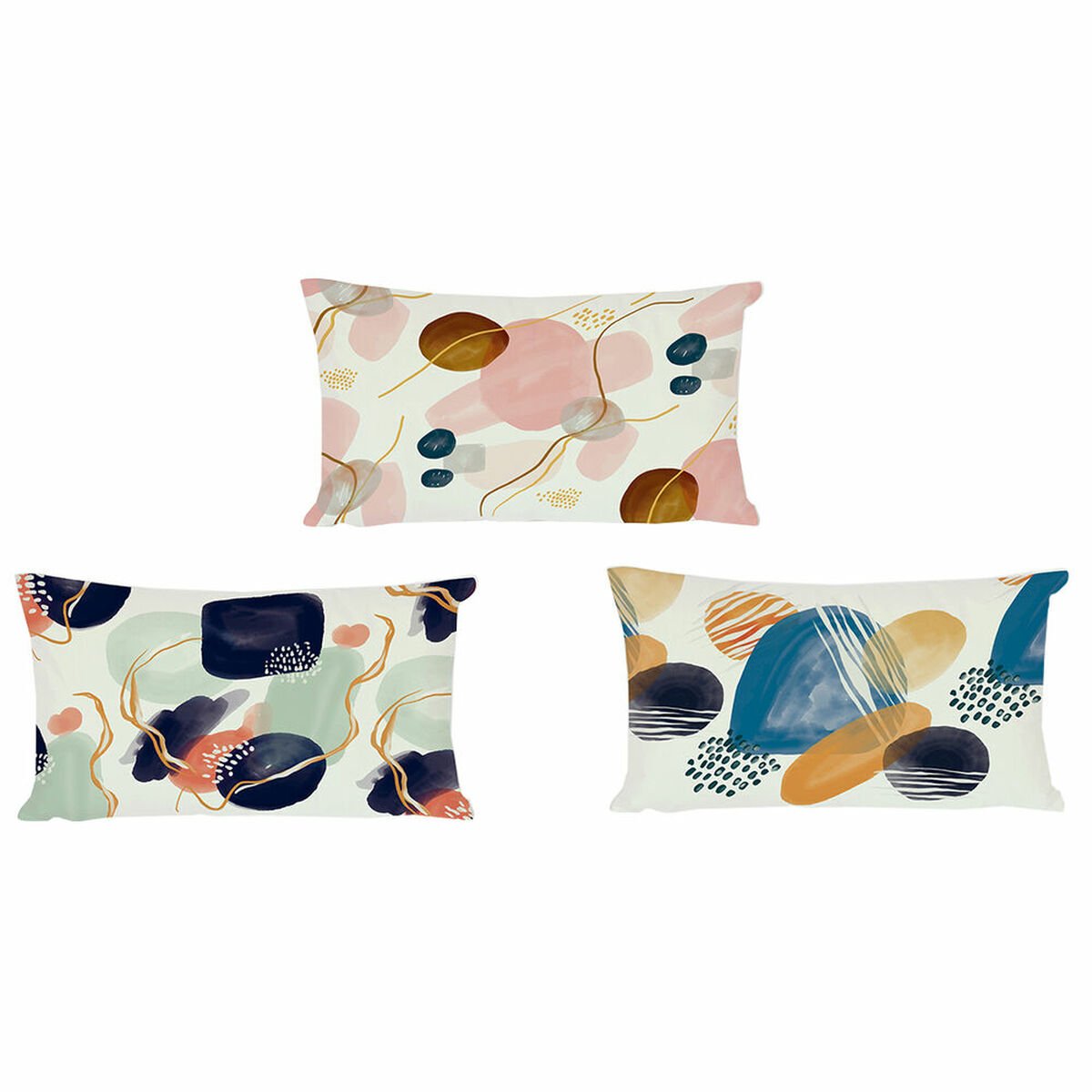 Cushion DKD Home Decor Abstract Blue Pink Cotton Linen White Multicolour (3 pcs) (50 x 30 x 12 cm)_0