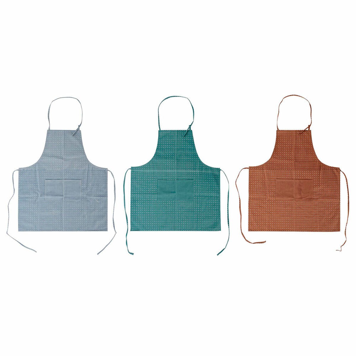 Apron with Pocket DKD Home Decor Brown Turquoise Polyester Cotton Green Sky blue (70 x 0.5 x 80 cm) (3 pcs)_0