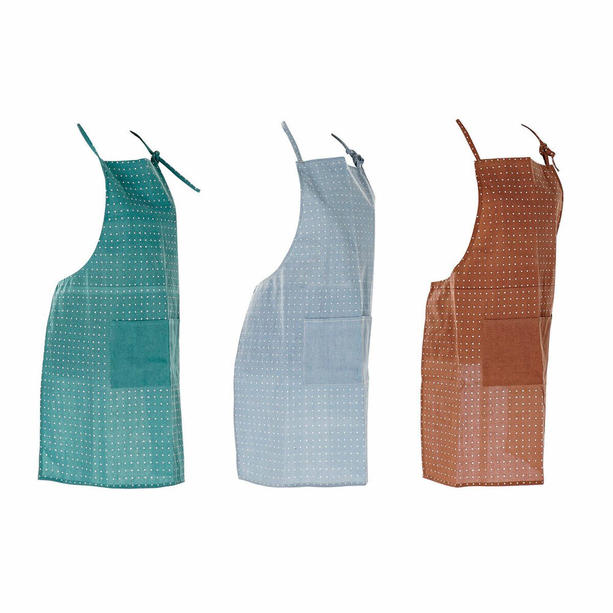 Apron with Pocket DKD Home Decor Brown Turquoise Polyester Cotton Green Sky blue (70 x 0.5 x 80 cm) (3 pcs)_4