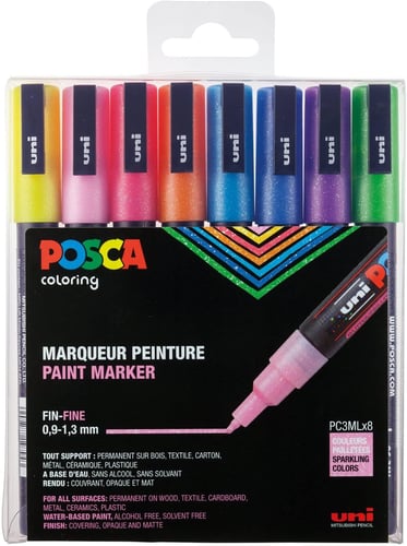 Posca - PC3M - Fin Tip Pen - Sparkling Colors, 8 stk - picture