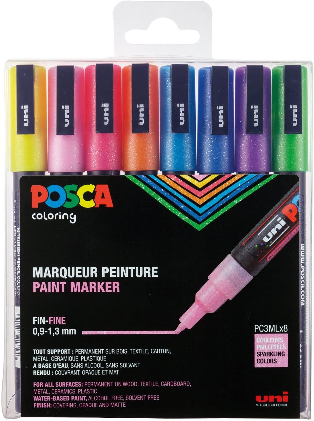 Posca - PC3M - Fine Tip Pen - Sparkling Colors, 8 pc_0