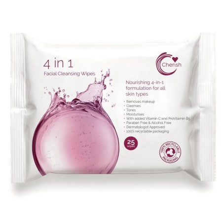 <div>Cherish Face Wipes 4 In1 Facial Cleansing Wipes 25 stk</div>_0