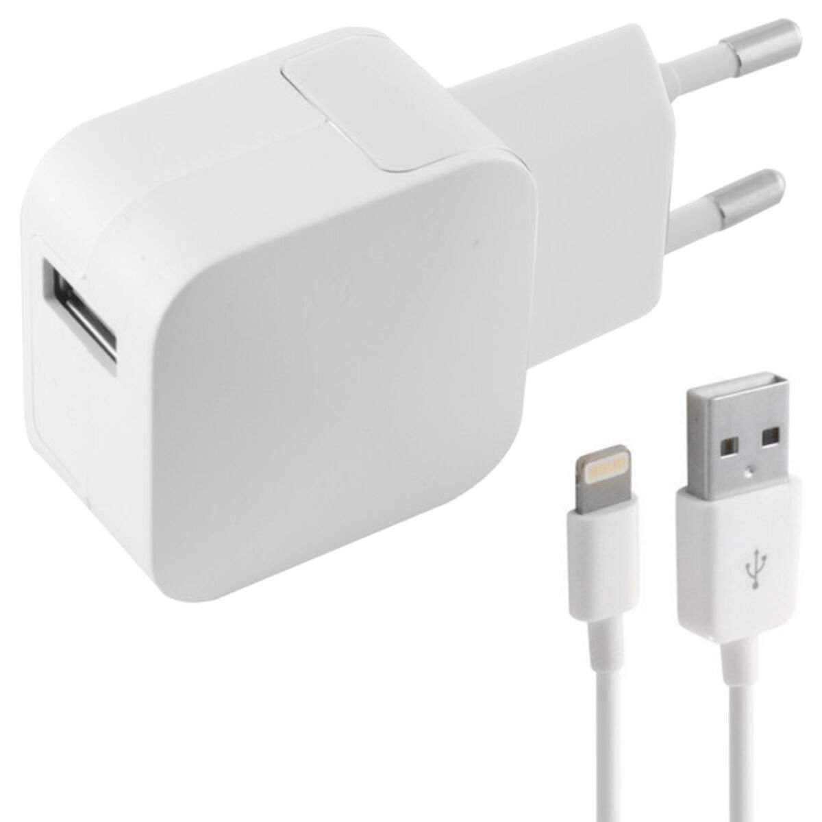Wall Charger + MFI Certified Lightning Cable KSIX 2.4A USB iPhone White_1