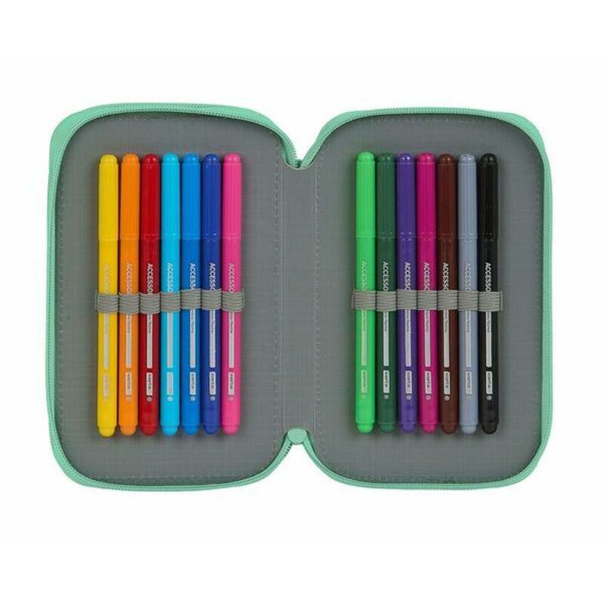 Double Pencil Case BlackFit8 Turquoise (28 pcs)_2