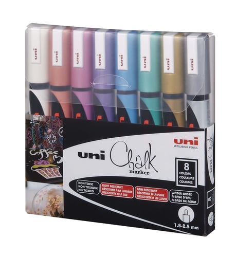 Uni - Chalkmarker 5M - metalliska färger, 8 st. - picture
