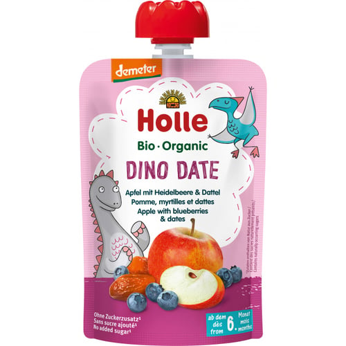 Holle Bio Dd Squeeze Bag Dino Date Æble Med Blåbær & Dadler 100g - picture