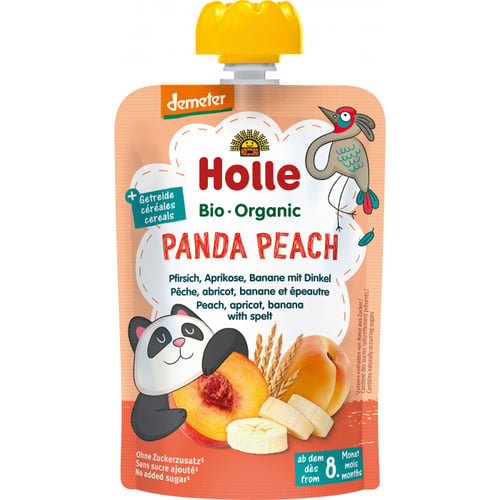 Holle Bio Dd Squeeze Bag Panda Peach Peach Abrikos & Banan Med Spelt 100g_0