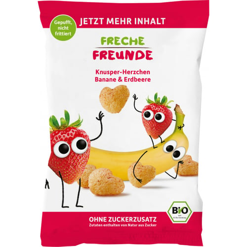 Freche Freunde Organic Crunchy Hearts Banan & Jordbær 30g - picture