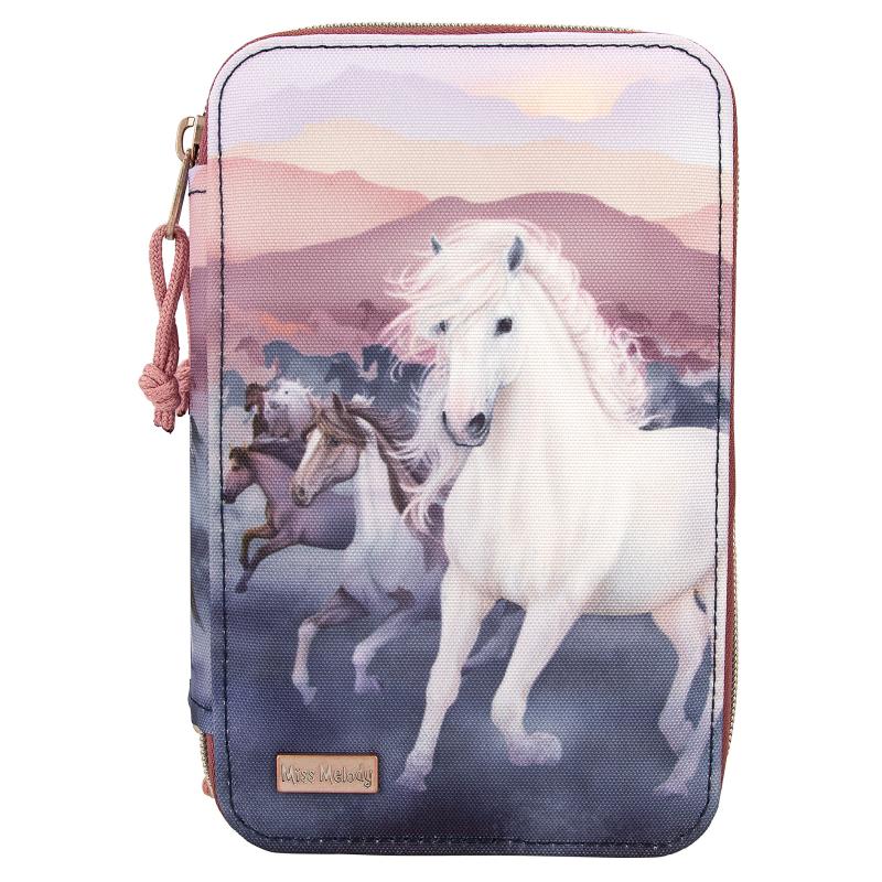 Miss Melody - Triple Pencil Case  With Quilting NIGHT HORSES ( 0412512 )_0