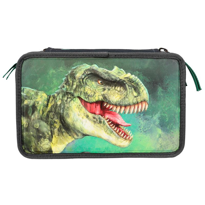 Dino World - Triple Pencil Case - Green With 3D Effect - ( 0412475 )_0