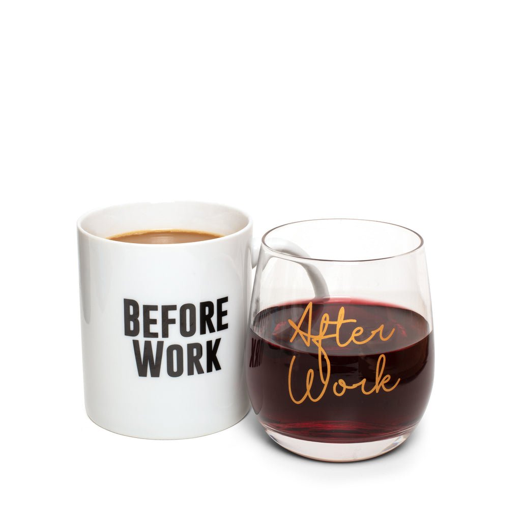 Before Work, After Work Mug & Wine Mug & Glass Set_0
