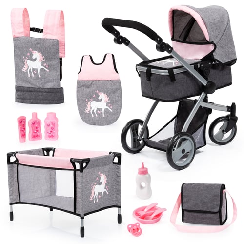 Bayer - Dolls Pram Playset - Rosa / Grey (18333AC) - picture
