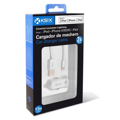 USB oplader til bil + MFI-certificeret lyskabel KSIX 2.4 A Hvid_6