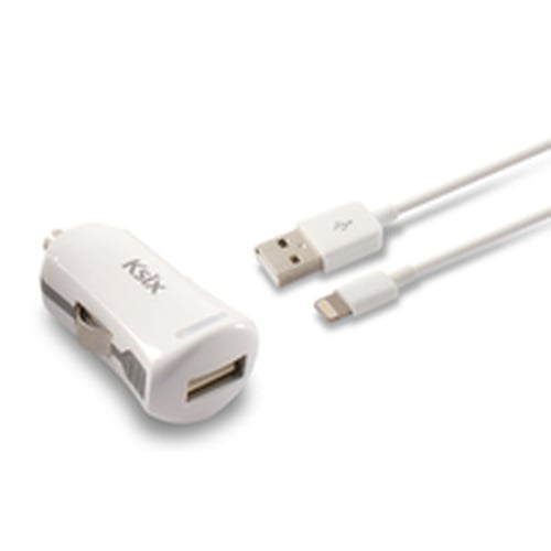 USB oplader til bil + MFI-certificeret lyskabel KSIX 2.4 A Hvid_8