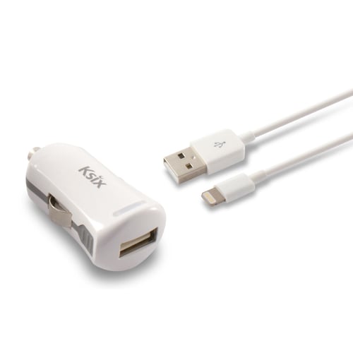 USB oplader til bil + MFI-certificeret lyskabel KSIX 2.4 A Hvid_11