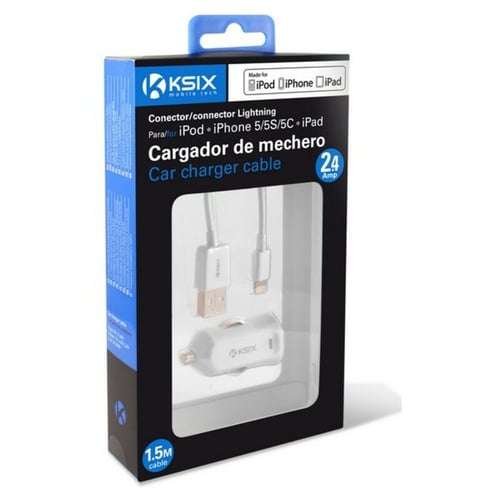 USB oplader til bil + MFI-certificeret lyskabel KSIX 2.4 A Hvid_17