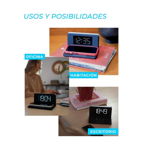 Vækkeur med trådløs oplader KSIX Qi Sort_5