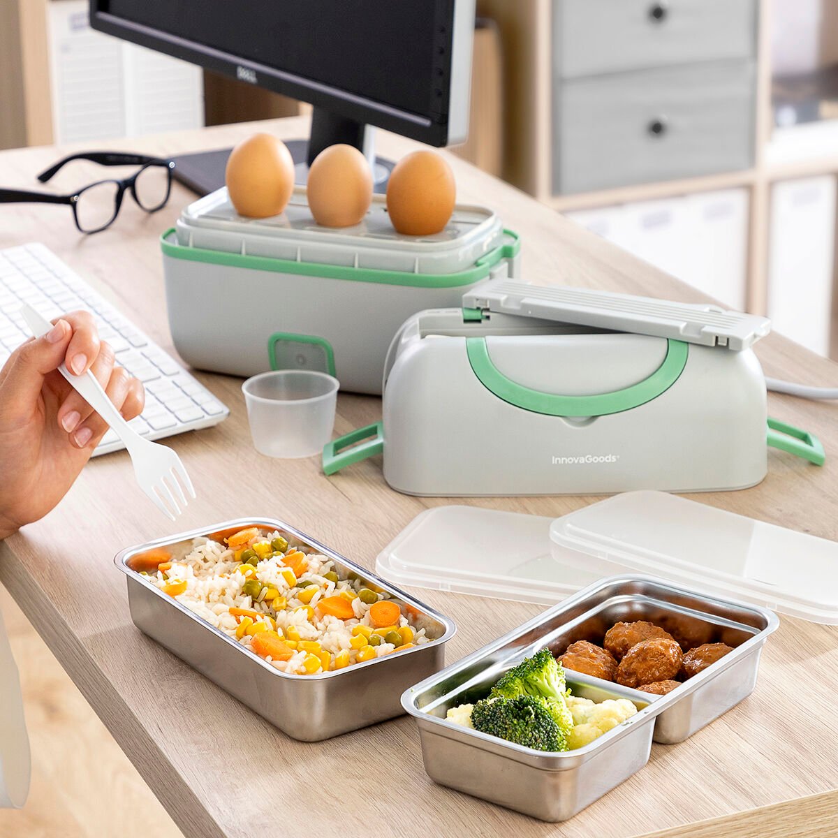 3-in-1 Electric Steamer Lunch Box with Recipes Beneam InnovaGoods_0