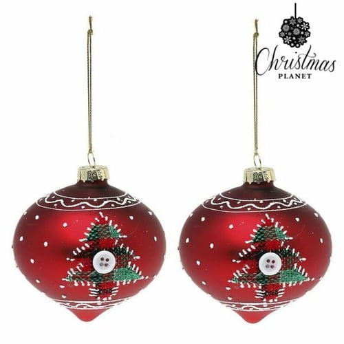 Julgranskulor Christmas Planet 1792 8 cm (2 uds) Glas Röd_1