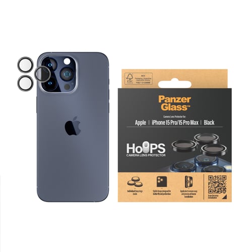 PanzerGlass™ - Hoops Kameralinsebeskytter iPhone 15 Pro - 15 Pro Max - Sort Metal_0