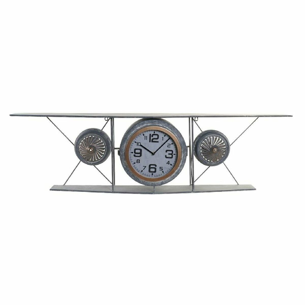 Wall Clock DKD Home Decor Crystal Iron Aeroplane MDF Wood Dark grey (120 x 21 x 33.5 cm)_2