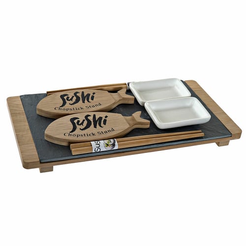 Sushi-sæt DKD Home Decor Keramik Bræt Bambus (9 pcs)_0