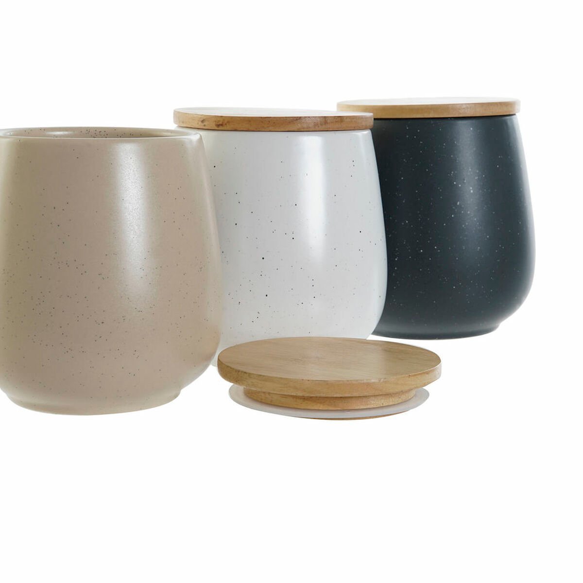 Tin DKD Home Decor Rubber wood Stoneware (3 pcs) (10 x 10 x 13 cm)_5