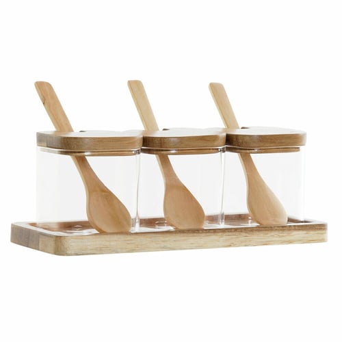 Sett med 3 bokser DKD Home Decor Bamboo Borosilikatglass (20,5 x 8 x 1,5 cm) (3 stk) (150 ml)_2
