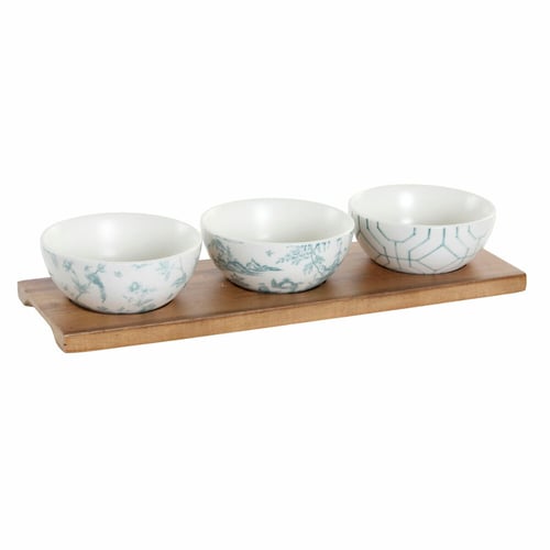 Sæt til appetizere DKD Home Decor Porcelæn Akacie (30 x 9.5 x 1.3 cm) (9,5 x 9,5 x 4 cm) - picture