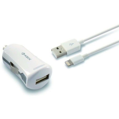 USB oplader til bil + MFI-certificeret lyskabel KSIX 2.4 A Hvid_2