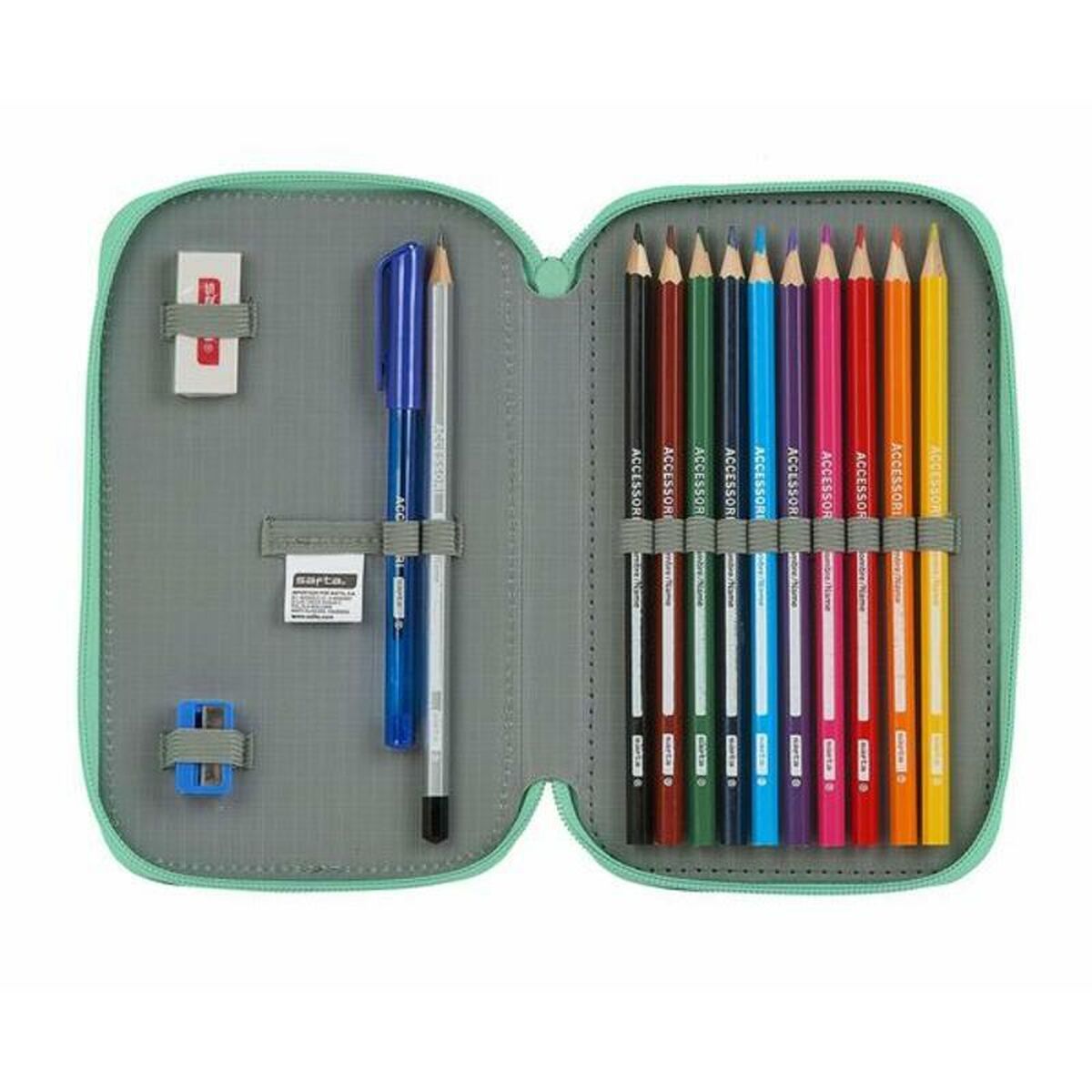 Double Pencil Case BlackFit8 Turquoise (28 pcs)_5