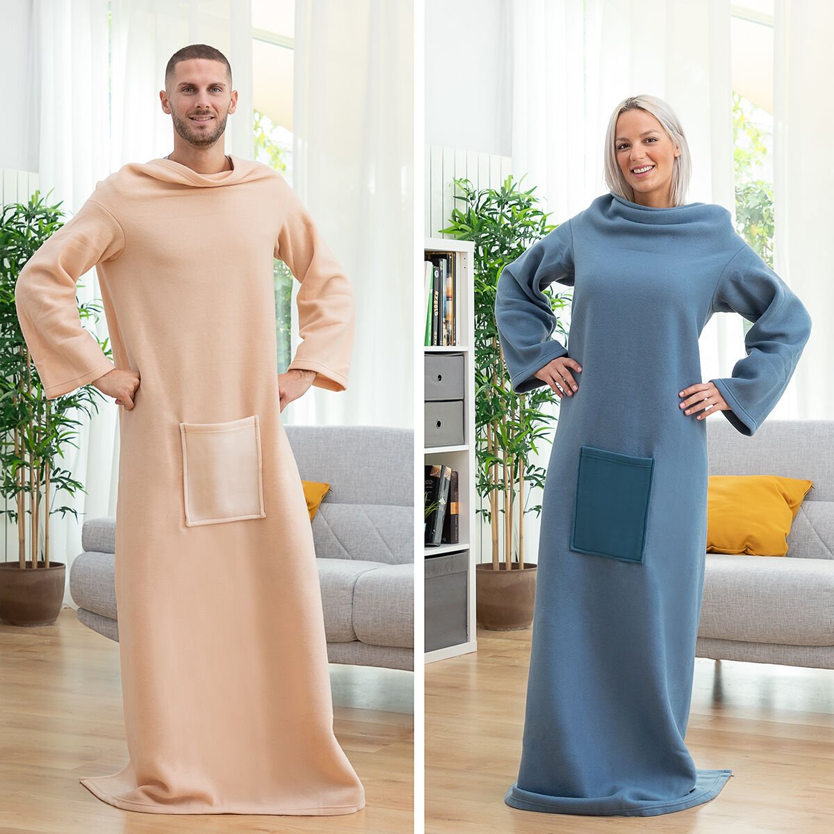 Single hug blanket with centered pocket Faboulazy InnovaGoods, Blue_13