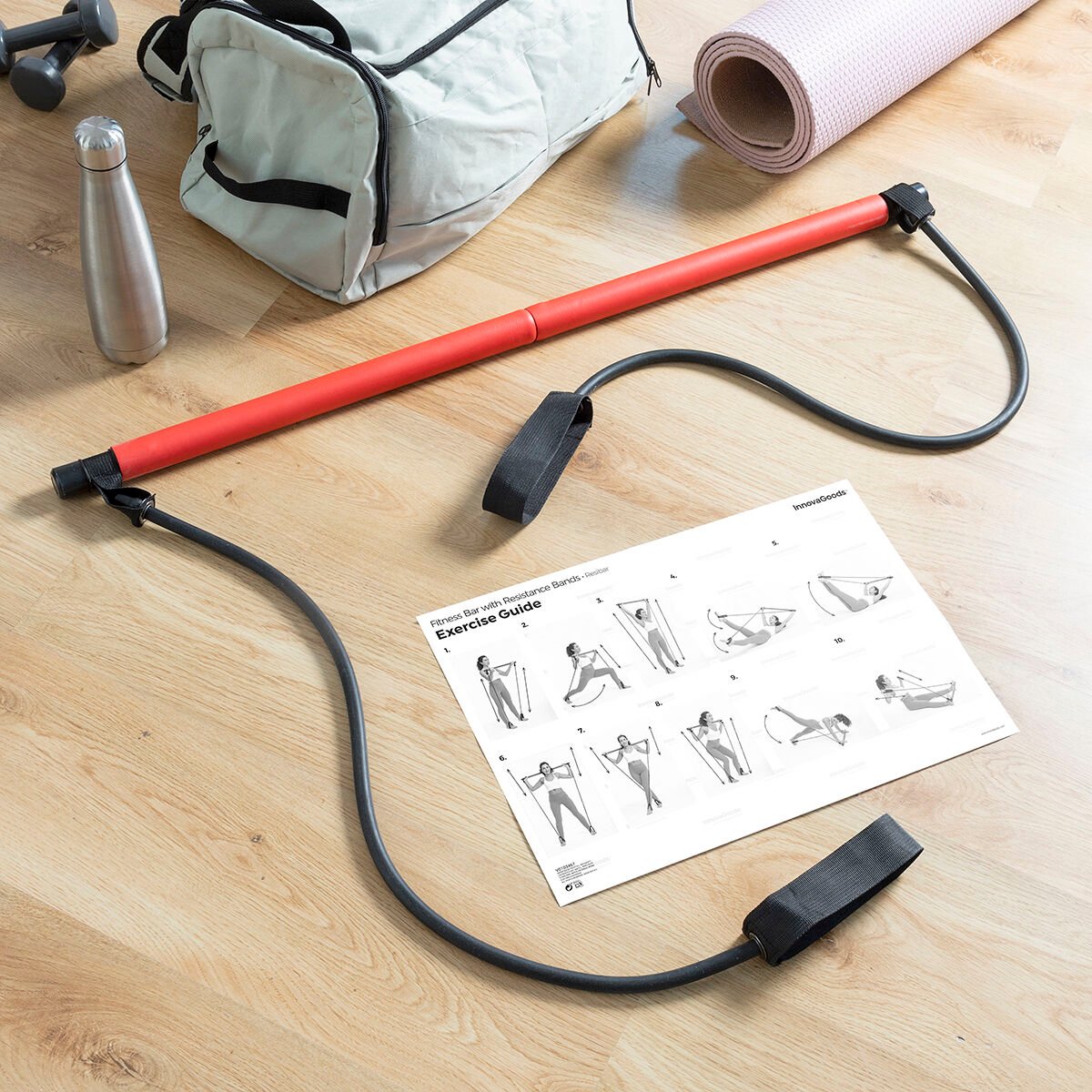 Fitness Bar with Resistance Bands and Exercise Guide Resibar InnovaGoods_8