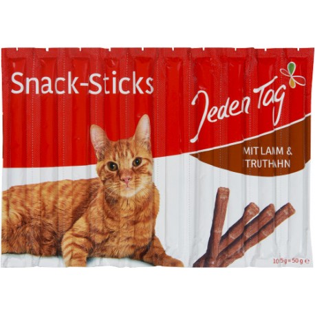 Jeden Tag Kat Snack Sticks m/lam & kalkunkød 10x50g_0