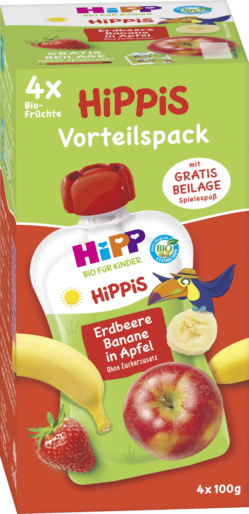 Hipp Hippis Bio Theo Toucan Jordbær-Banan I Æble 4X100g_0