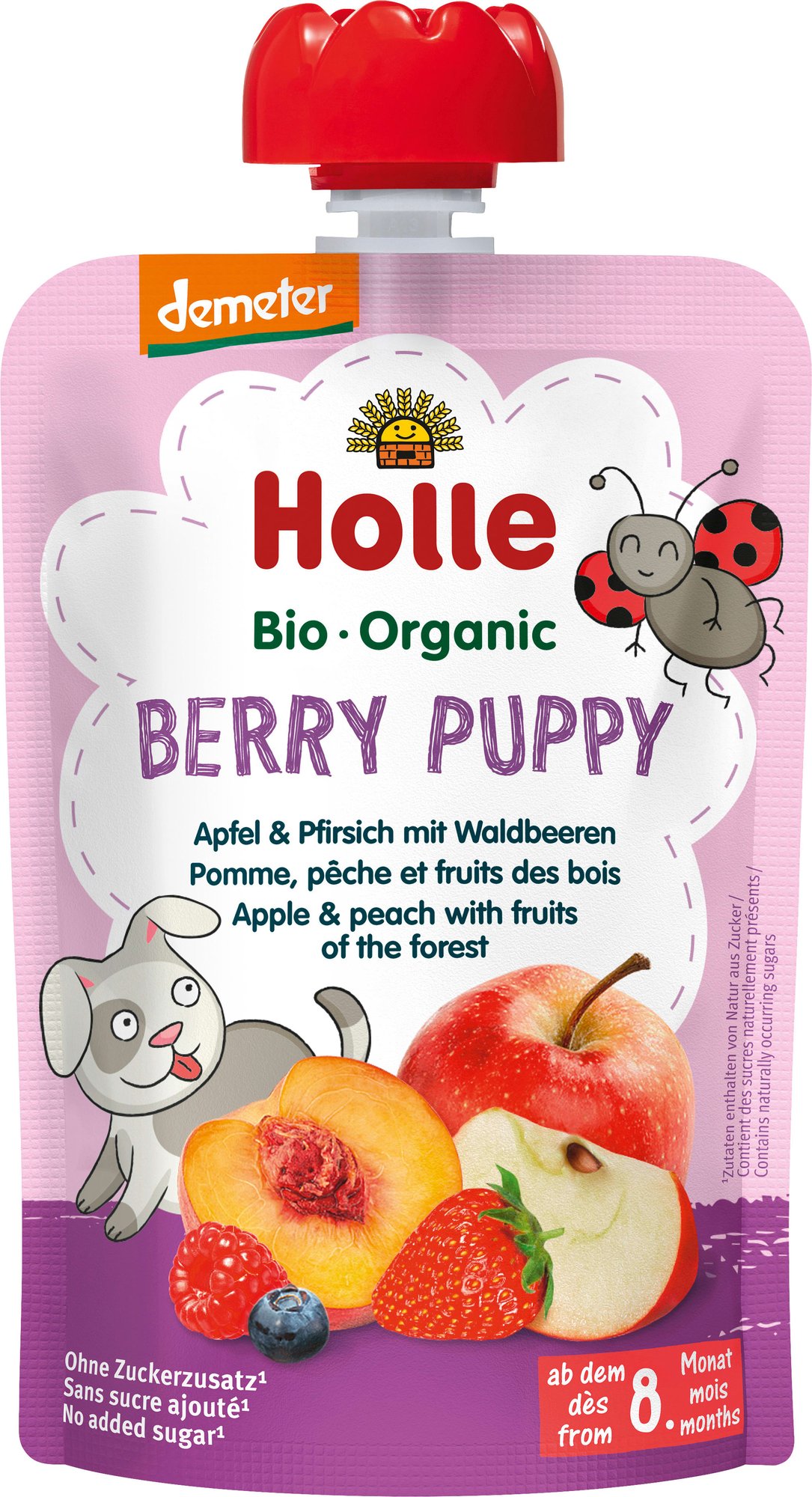 Holle Bio Dd Squeeze Bag Berry Puppy Æble & Fersken Med Vilde Bær 100g_0