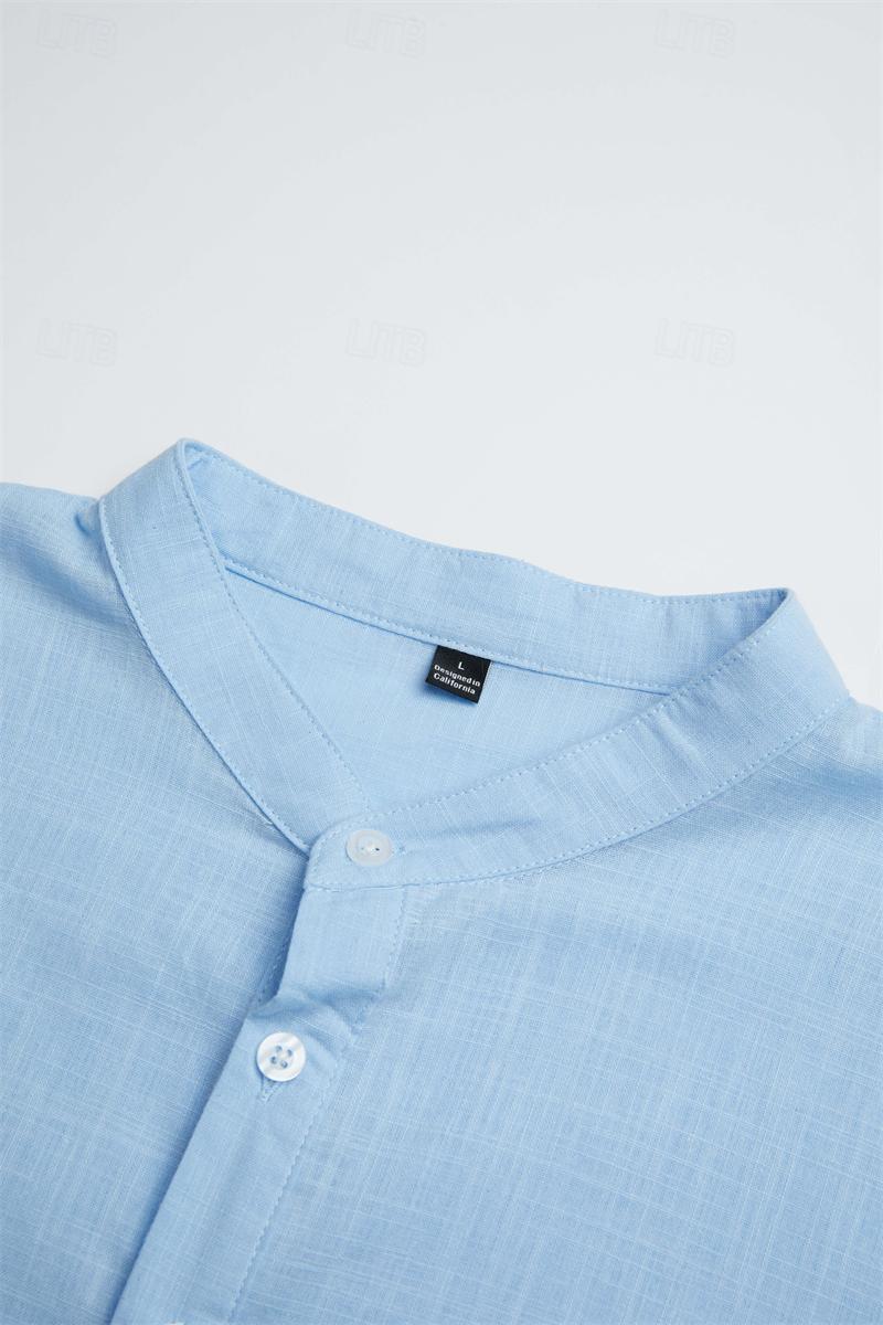 Men's Shirt Linen Shirt Popover Shirt Summer Shirt Beach Wear Casual Shirt Plain Casual Daily Black White Pink Navy Blue Long Sleeve Henley Spring & Summer Clothing Apparel
