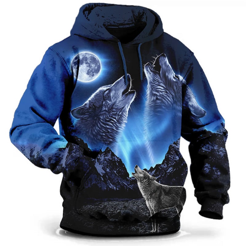 Men's Wolf 3D Print Hoodie Pullover Hoodie Sweatshirt Hoodies Long Sleeve Hooded Sweatshirt Hooded Fashion Work Daily Wear Vacation Gray Green Black and White Pocket Spring & Fall Designer