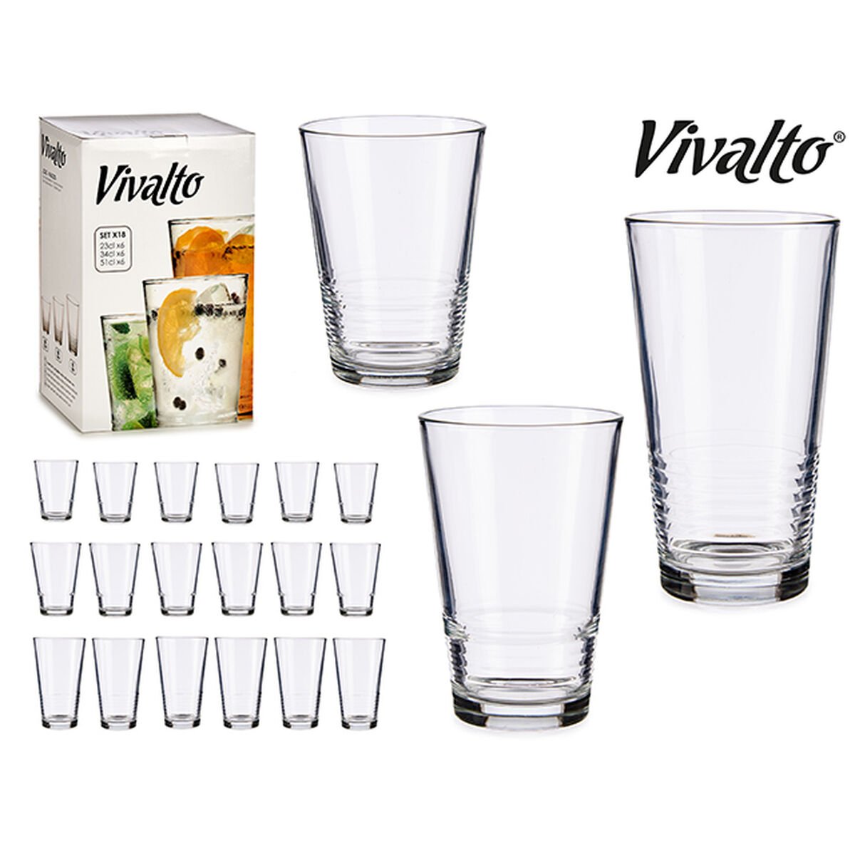 Set of glasses Vivalto Transparent Crystal (18 Pieces) 6 x (51 cl) / 6 x (34 cl) / 6 x (23 cl)_2